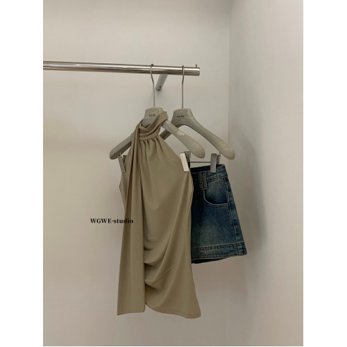 認真賣 氣質飄帶掛脖修身吊帶顯瘦內搭無袖辣妹外穿上衣