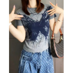 今年新款2026夏專櫃時尚防曬服女短袖印花蝴蝶寬鬆顯瘦上衣韓都