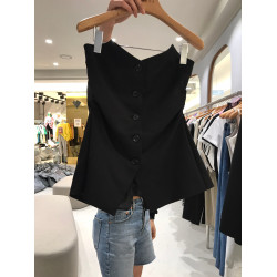 韓國東大門春夏新款復古開叉裹胸辣妹抹胸西裝背心女無袖上衣外穿