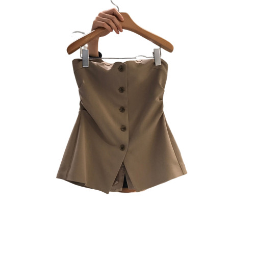 韓國東大門春夏新款復古開叉裹胸辣妹抹胸西裝背心女無袖上衣外穿