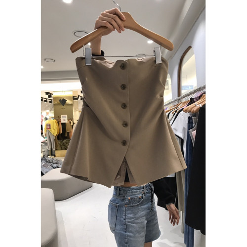 韓國東大門春夏新款復古開叉裹胸辣妹抹胸西裝背心女無袖上衣外穿