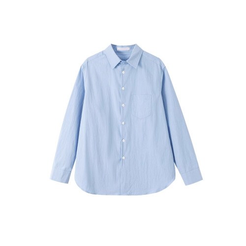 開春韓系穿搭2025新款長袖藍色襯衫女外套襯衣設計感法式chic上衣