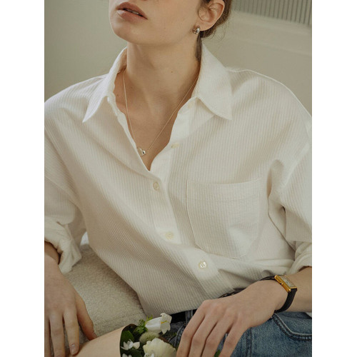 純棉白色襯衫女春秋法式上衣職業通勤白襯衣寬鬆柔軟開衫簡約百搭