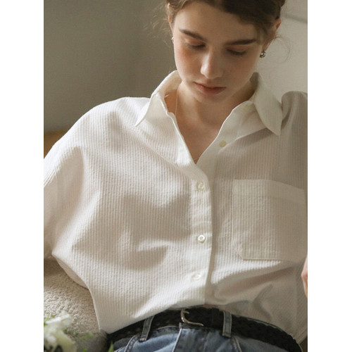 純棉白色襯衫女春秋法式上衣職業通勤白襯衣寬鬆柔軟開衫簡約百搭