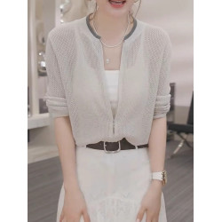 簡約外套拉鍊設計感上衣針織開衫鏤空2025秋季長袖慵懶風休閒別致