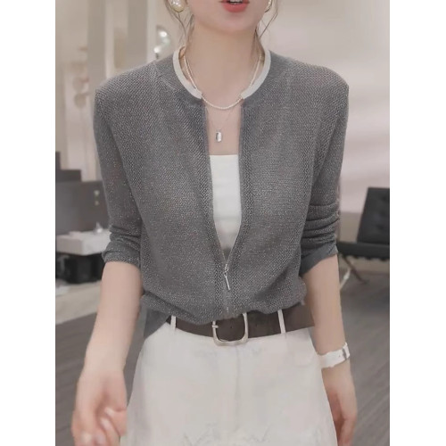 簡約外套拉鍊設計感上衣針織開衫鏤空2025秋季長袖慵懶風休閒別致