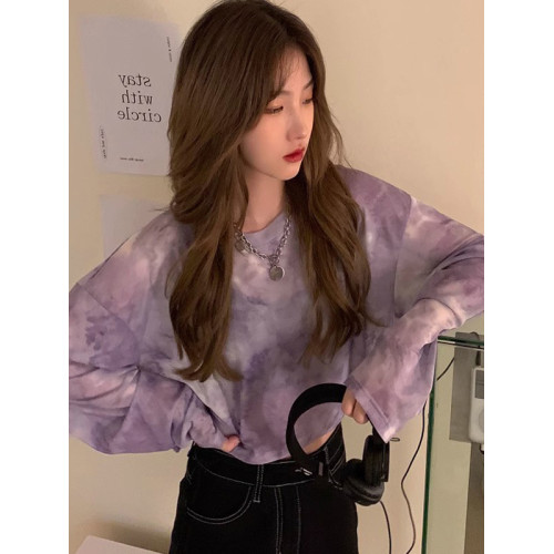 紥染網紗長袖T恤女夏設計感小衆防曬罩衫小個子寬鬆薄款外搭上衣