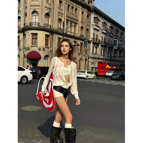 Turn right/陳大腿 波禧米亞性感風提花透視針織開衫女夏防曬服潮