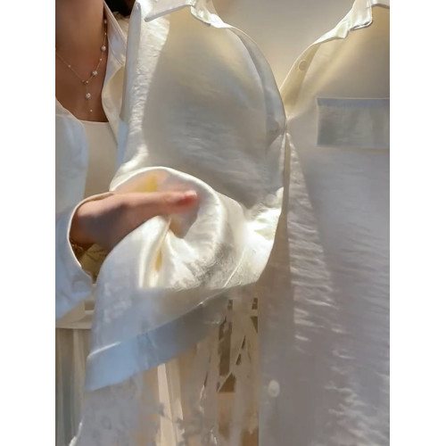 氣質寬鬆中長款蕾絲系帶收腰襯衫2025年秋新款復古絕美西裝上衣女