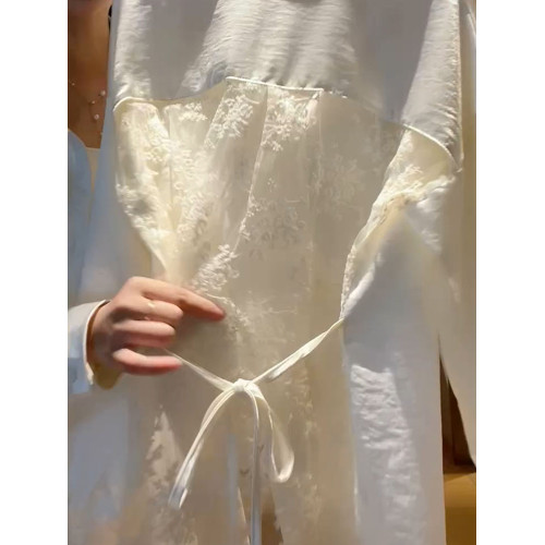 氣質寬鬆中長款蕾絲系帶收腰襯衫2025年秋新款復古絕美西裝上衣女