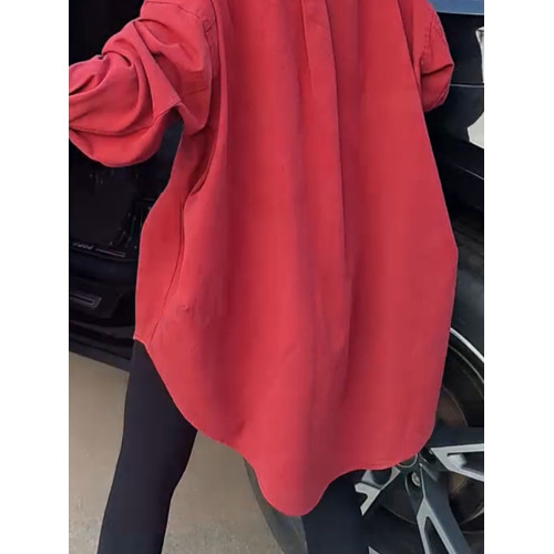 高級感小衆設計外套女2026年春新款繙領單排釦中長款寬鬆顯瘦襯衫