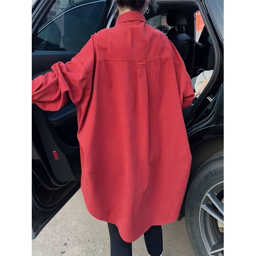 高級感小衆設計外套女2026年春新款繙領單排釦中長款寬鬆顯瘦襯衫