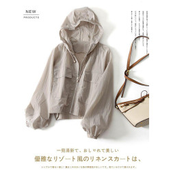 純色防曬衣薄紗款夏季2025年新款網紅薄外套防曬服女短款韓版連帽