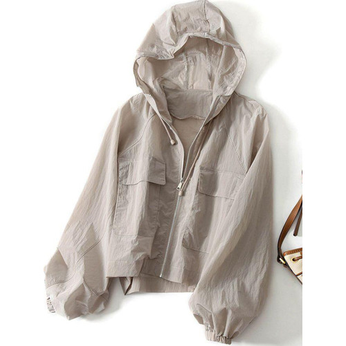 純色防曬衣薄紗款夏季2025年新款網紅薄外套防曬服女短款韓版連帽