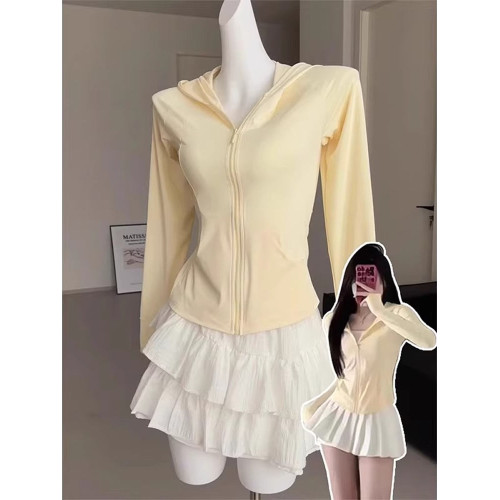 冰絲黃色防曬上衣修身女款夏季收腰顯瘦外套瑜珈服套裝2025新款