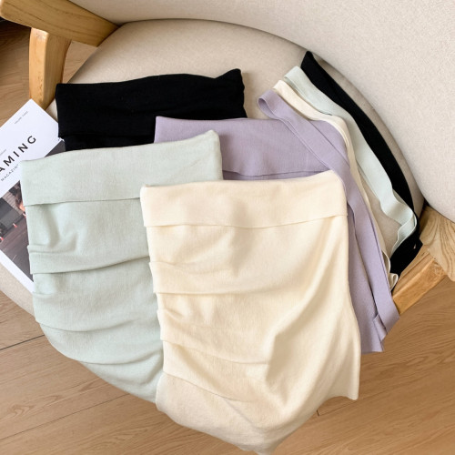 專櫃撤廻剪標設計感掛脖褶皺抹胸背心女夏季新款辣妹修身無袖上衣