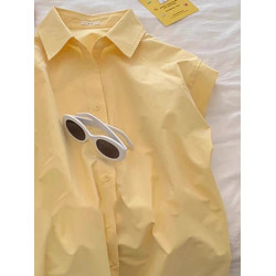 2025夏季新款奶黃色Polo領法式復古短袖襯衫女洋氣減齡飛飛袖上衣