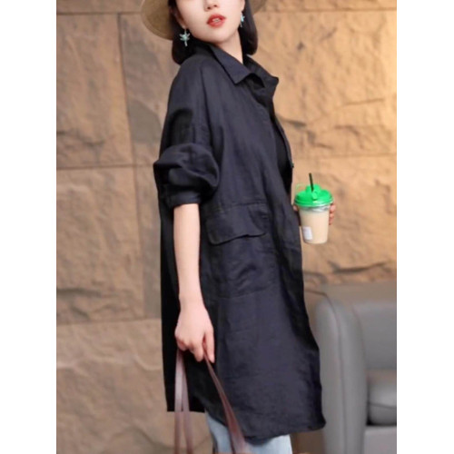 氣質高級感黑色襯衫外套女士春秋季大碼寬鬆慵懶風顯瘦中長款上衣