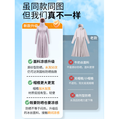 紫色冰絲防曬衣女長款全身2025新款夏季防紫外線超長防曬服收腰裙