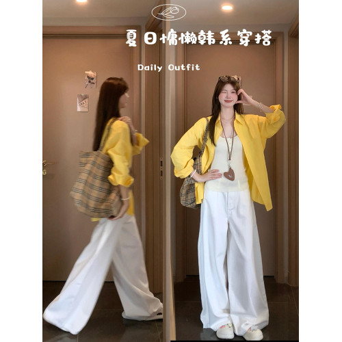 黃色防曬襯衫女新款秋冬季外套寬鬆慵懶襯衣純棉長袖開衫薄款上衣