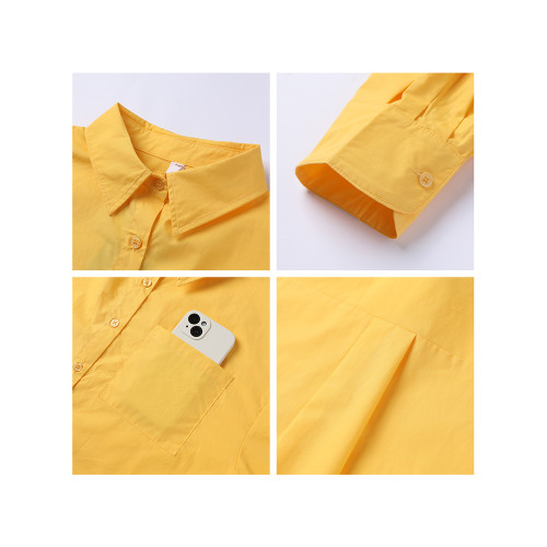 黃色防曬襯衫女新款秋冬季外套寬鬆慵懶襯衣純棉長袖開衫薄款上衣