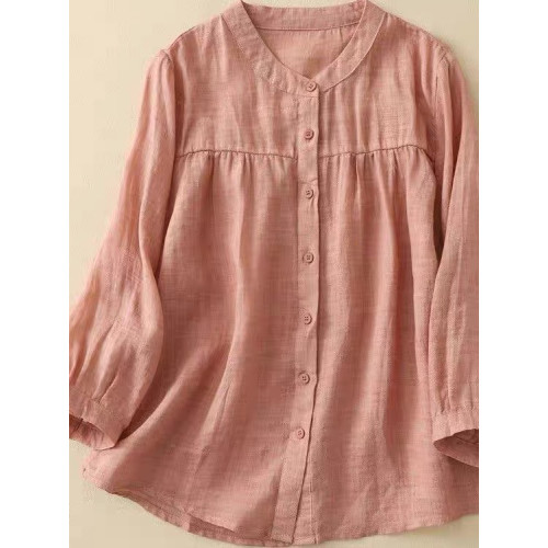 棉麻七分袖上衣女高級亞麻輕奢2026新款媽媽夏裝洋氣苧麻休閒襯衫