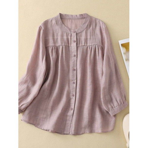 棉麻七分袖上衣女高級亞麻輕奢2026新款媽媽夏裝洋氣苧麻休閒襯衫