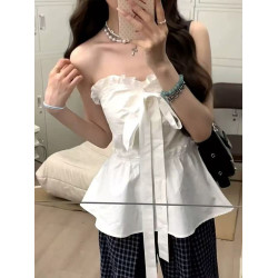 2025新款設計感新款甜辣收腰花邊無袖背心顯瘦白色抹胸上衣女潮