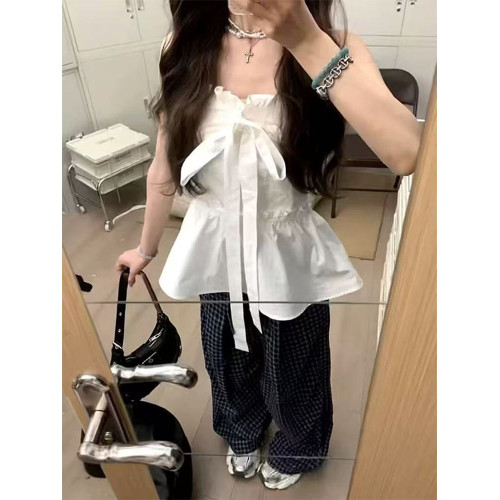 2025新款設計感新款甜辣收腰花邊無袖背心顯瘦白色抹胸上衣女潮