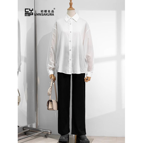 SUNLEKEO白色防曬襯衫薄外套女夏季罩衫裙「萊賽爾」外搭開衫上衣