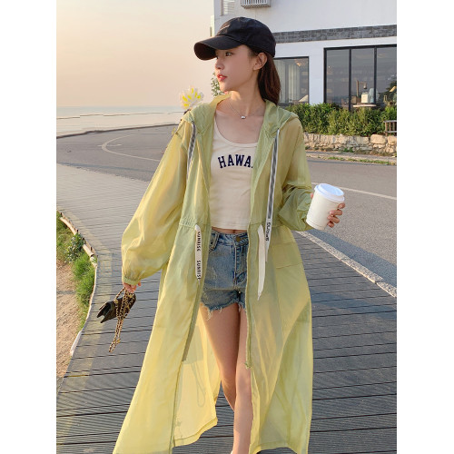輕薄款防曬衣女夏季2025新款寬鬆長款防曬服開衫海邊連帽罩衫外套