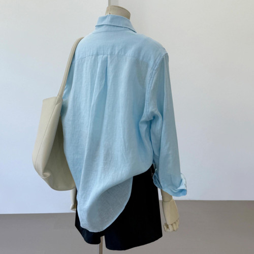 自畱爆款推薦~慵懶高級感寬鬆顯瘦亞麻防曬襯衫女夏季薄款上衣