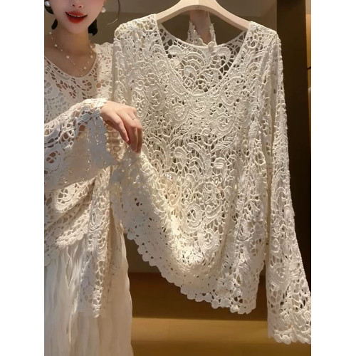 2025年秋新款精緻氣質顯瘦法式復古漂亮針織寬鬆小衆勾花鏤空上衣