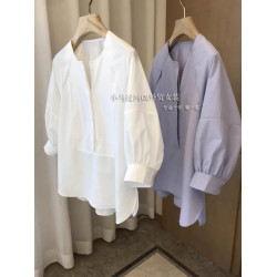 牛X貨 巨炸裂！今年流行極簡風寬鬆小圓領氣質燈籠袖襯衫上衣女夏