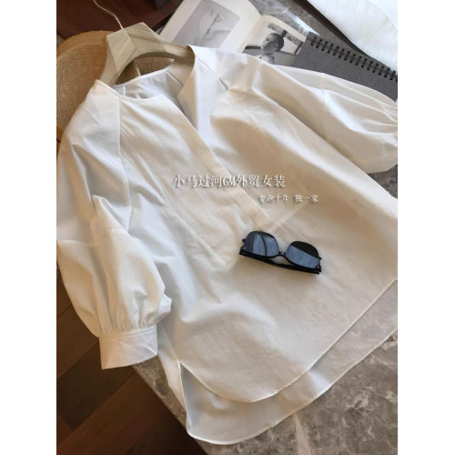 牛X貨 巨炸裂！今年流行極簡風寬鬆小圓領氣質燈籠袖襯衫上衣女夏