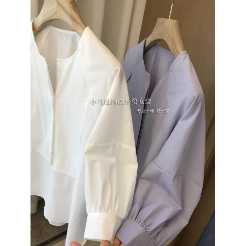 牛X貨 巨炸裂！今年流行極簡風寬鬆小圓領氣質燈籠袖襯衫上衣女夏