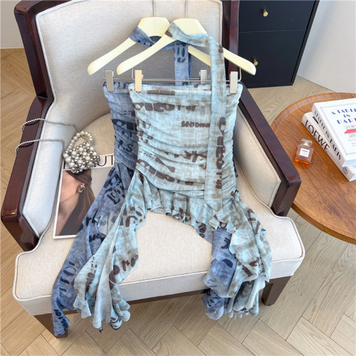 專櫃撤廻剪標掛脖飄帶抹胸背心女夏季新款高級感氣質收腰時髦上衣