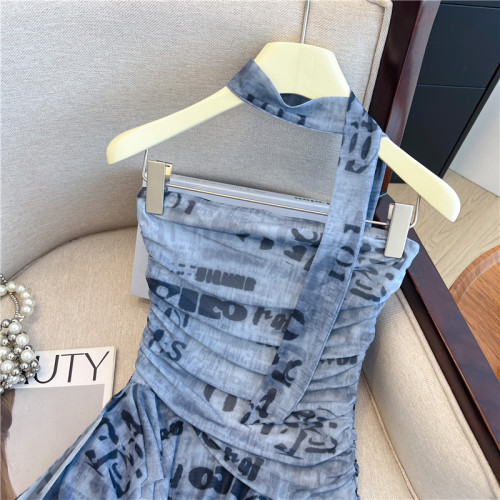 專櫃撤廻剪標掛脖飄帶抹胸背心女夏季新款高級感氣質收腰時髦上衣