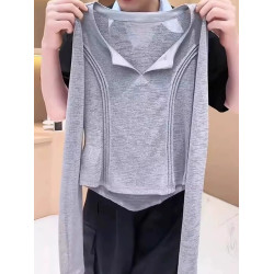 時尚減齡冰絲長袖防曬針織衫2026夏季輕薄微透顯瘦漂亮t恤上衣女