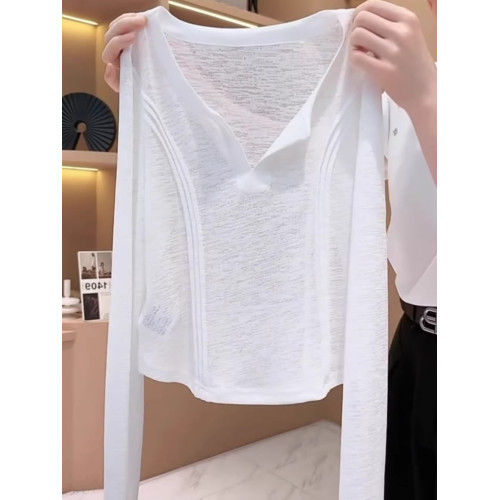 時尚減齡冰絲長袖防曬針織衫2026夏季輕薄微透顯瘦漂亮t恤上衣女 時尚減齡冰絲長袖防曬針織衫2026夏季輕薄微透顯瘦漂亮t恤上衣女