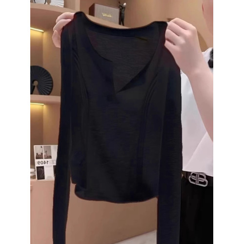 時尚減齡冰絲長袖防曬針織衫2026夏季輕薄微透顯瘦漂亮t恤上衣女 時尚減齡冰絲長袖防曬針織衫2026夏季輕薄微透顯瘦漂亮t恤上衣女