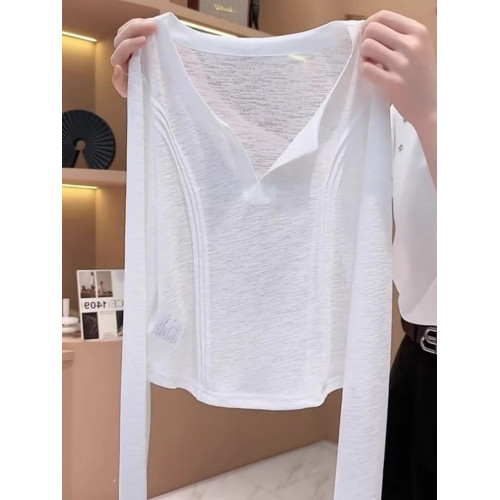 時尚減齡冰絲長袖防曬針織衫2026夏季輕薄微透顯瘦漂亮t恤上衣女 時尚減齡冰絲長袖防曬針織衫2026夏季輕薄微透顯瘦漂亮t恤上衣女