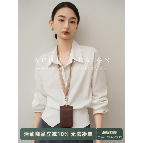 ACHU 出色裁剪 白色收腰襯衫女夏職業通勤穿搭襯衣開叉設計感上衣