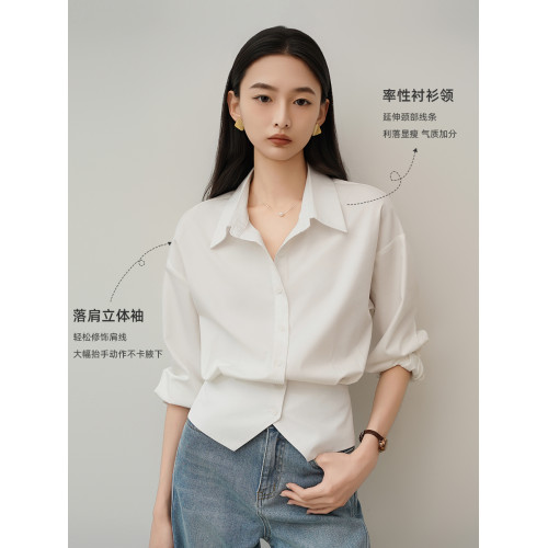 ACHU 出色裁剪 白色收腰襯衫女夏職業通勤穿搭襯衣開叉設計感上衣