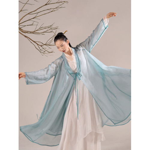 雪紡長袖大擺風古典舞輕薄飄逸開衫現代舞練功服長款紗衣外套