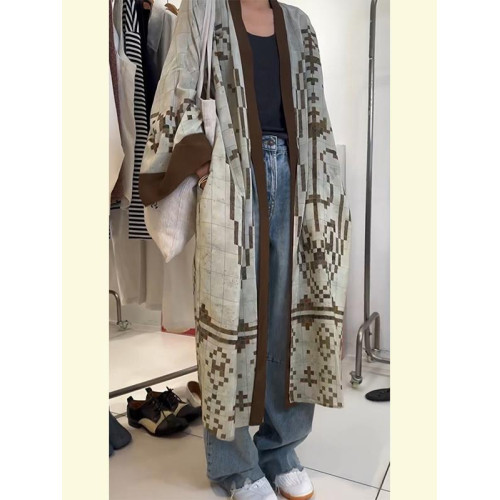 清冷貴氣感穿搭慵懶風休閒復古中長款外搭薄款印花開衫外套女秋季