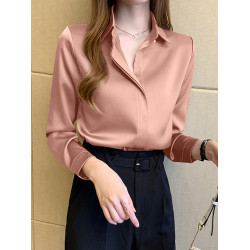 藍色緞面襯衫女春秋2026新款百搭寬鬆顯瘦設計感小衆別致長袖上衣