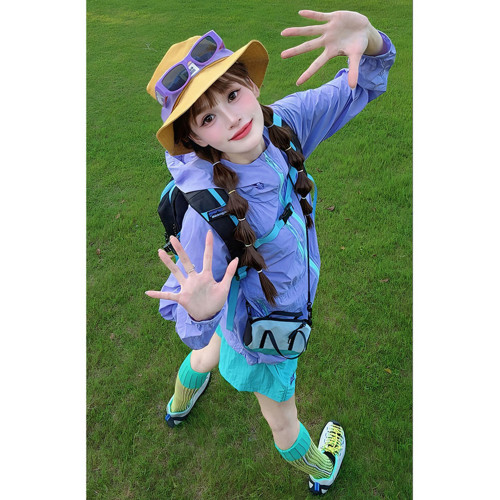 多巴胺粉色連帽冰絲防曬衣女款夏季草原旅遊穿搭戶外運動爬山套裝