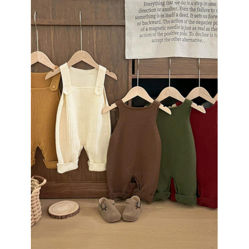 【專櫃高定】嬰兒衣服春季針織背帶褲可愛洋氣寶寶休閒連體褲褲子