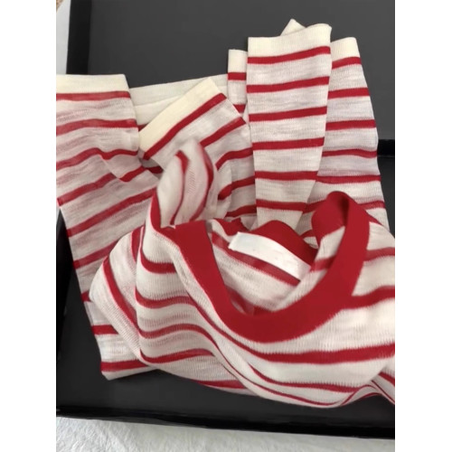 廣州十三行爆款紅色條紋冰絲長袖t恤罩衫女夏季時尚寬鬆防曬上衣